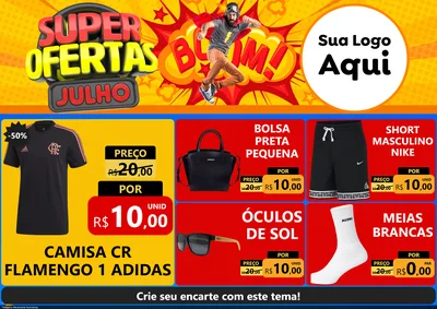 Modelo de Encarte para Encarte A4 Horizontal com o tema Super Ofertas Julho para Roupas e acessórios