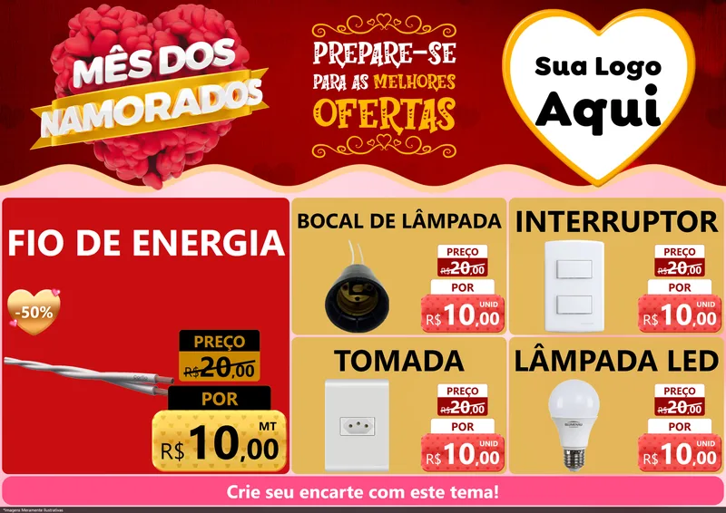 Modelo de Encarte para Encarte A4 Horizontal com o tema Mês dos Namorados para Materiais Elétricos