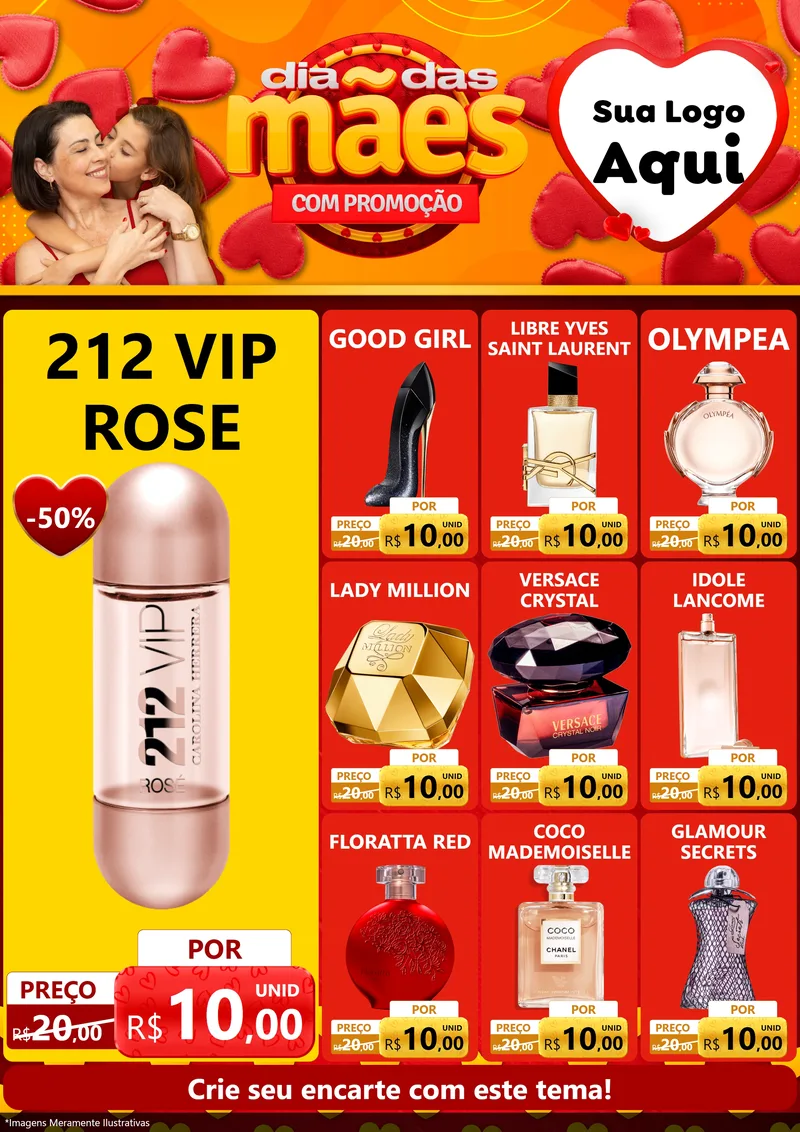 Modelo de Encarte para Encarte A4 Vertical com o tema Dia das Mães com Promoção para Perfumes