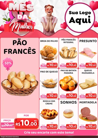 Modelo de Encarte para Encarte A4 Vertical com o tema Mês da Mulher para Padaria