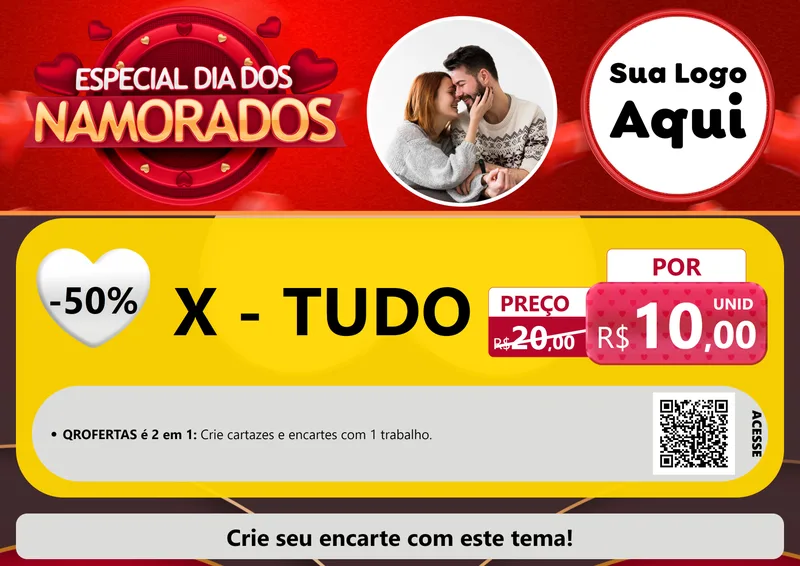 Modelo de Cartaz para Cartaz A4 Horizontal com o tema Especial Dia Dos Namorados para Hamburgueria