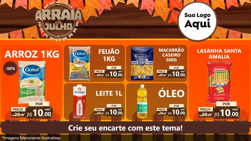Modelo de TV para TV Horizontal com o tema Arraiá de Julho - Junina para Supermercado