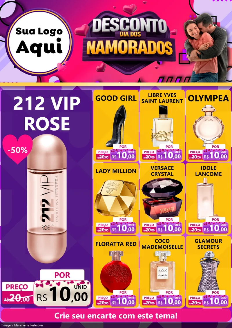 Modelo de Encarte para Encarte A4 Vertical com o tema Desconto Dia dos Namorados para Perfumes
