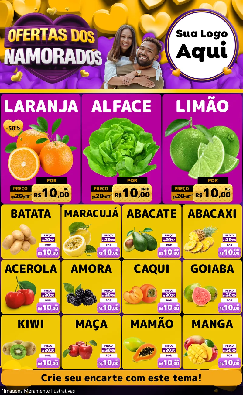 Modelo de Encarte para Encarte Grande com o tema Oferta Dos Namorados para Hortifrúti