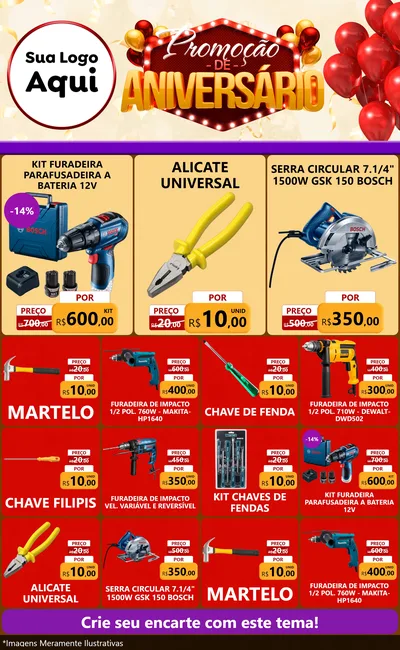 Modelo de Encarte para Encarte Grande com o tema Promoção de Aniversário para Maquinas e Ferramentas