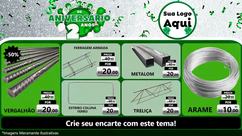 Modelo de TV para TV Horizontal com o tema Promoção de Aniversário - 2 Anos para Ferragens