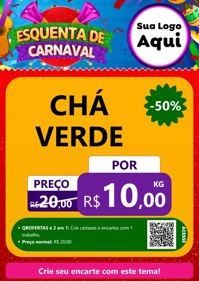 Modelo de Cartaz para Cartaz A4 Vertical com o tema Esquenta de Carnaval para Produtos Naturais