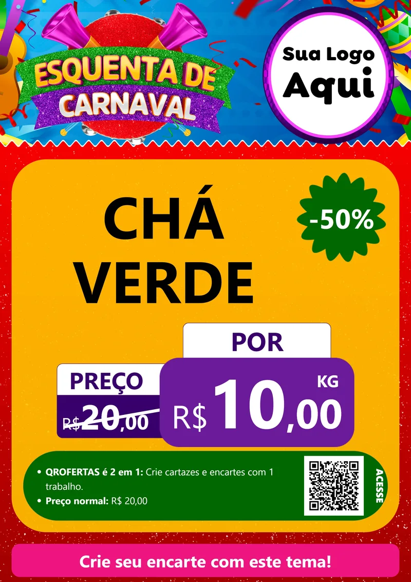 Modelo de Cartaz para Cartaz A4 Vertical com o tema Esquenta de Carnaval para Produtos Naturais
