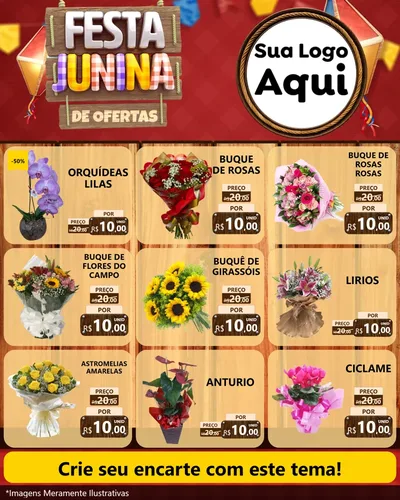 Modelo de Rede Social para Feed Instagram com o tema Festa Junina de Ofertas para Floricultura e jardim