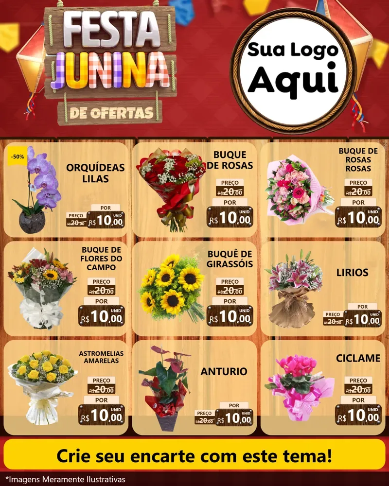Modelo de Rede Social para Feed Instagram com o tema Festa Junina de Ofertas para Floricultura e jardim