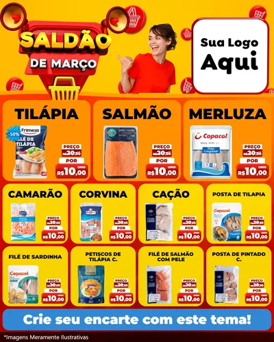Modelo de Rede Social para Feed Instagram com o tema Saldão de Março para Peixaria