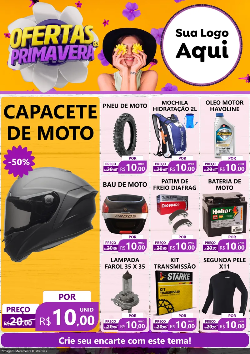 Modelo de Encarte para Encarte A4 Vertical com o tema Ofertas Da Primavera para Moto peças