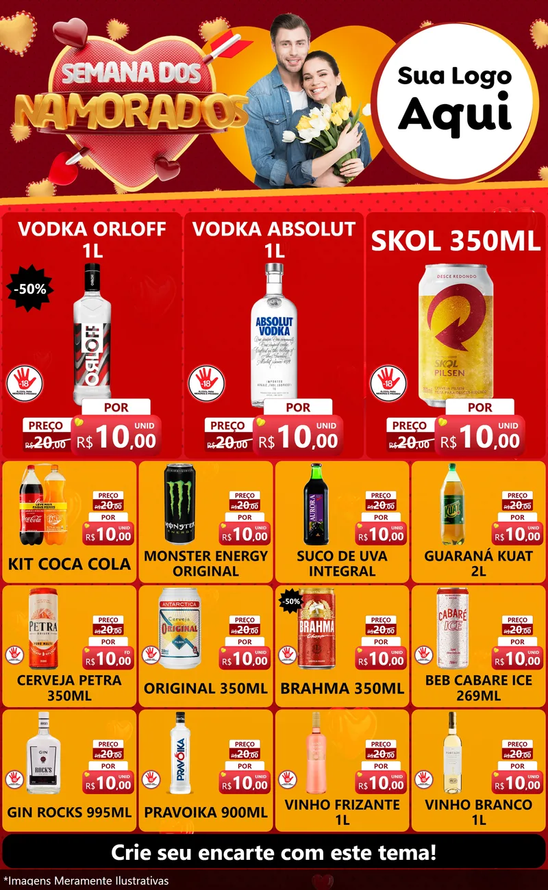 Modelo de Encarte para Encarte Grande com o tema Semana dos Namorados para Distribuidora de bebidas