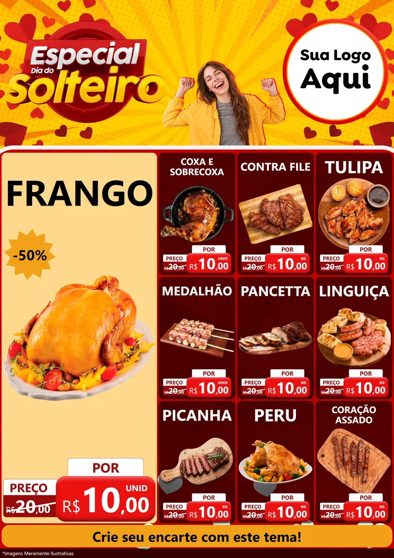 Modelo de Encarte para Encarte A4 Vertical com o tema Especial Dia do Solteiro para Assados