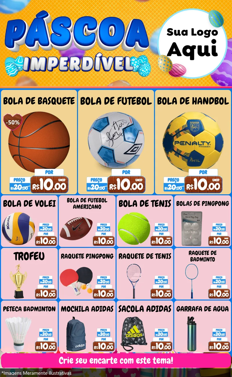 Modelo de Encarte para Encarte Grande com o tema Páscoa Imperdível para Artigos Esportivos