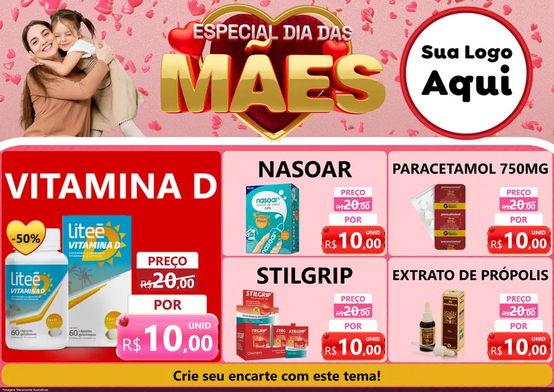 Modelo de Encarte para Encarte A4 Horizontal com o tema Especial Dia Das Mães para Farmácia