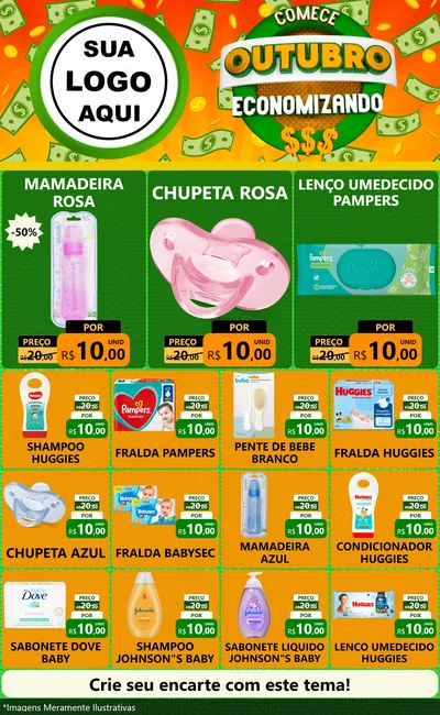 Modelo de Encarte para Encarte Grande com o tema Comece Outubro Economizando para Bebês