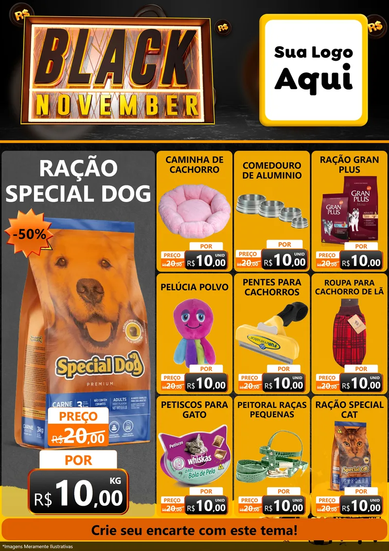 Modelo de Encarte para Encarte A4 Vertical com o tema Black November para Pet Shop