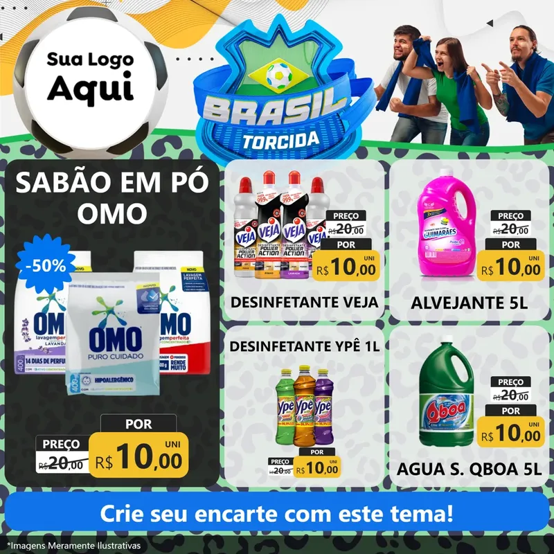 Modelo de Rede Social para Feed Facebook com o tema Brasil Torcida - Copa para Produtos de Limpeza