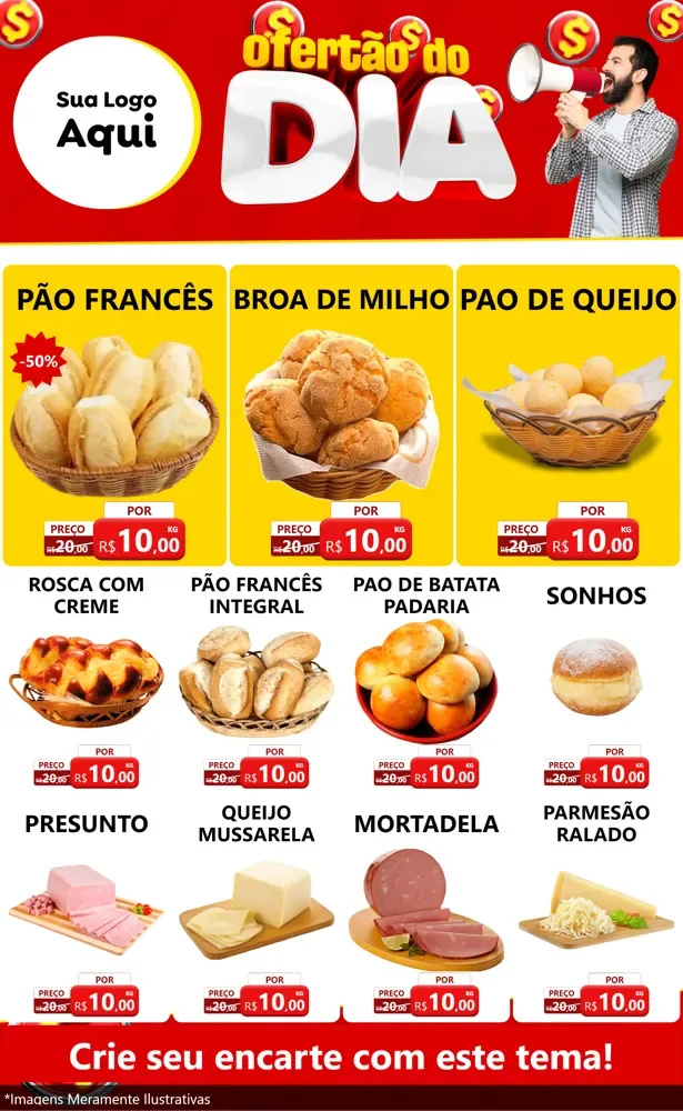 Modelo de Encarte para Encarte Grande com o tema Ofertão do dia para Padaria