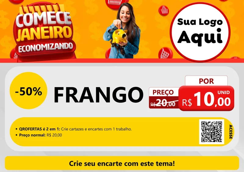 Modelo de Cartaz para Cartaz A4 Horizontal com o tema Comece Janeiro Economizando para Assados