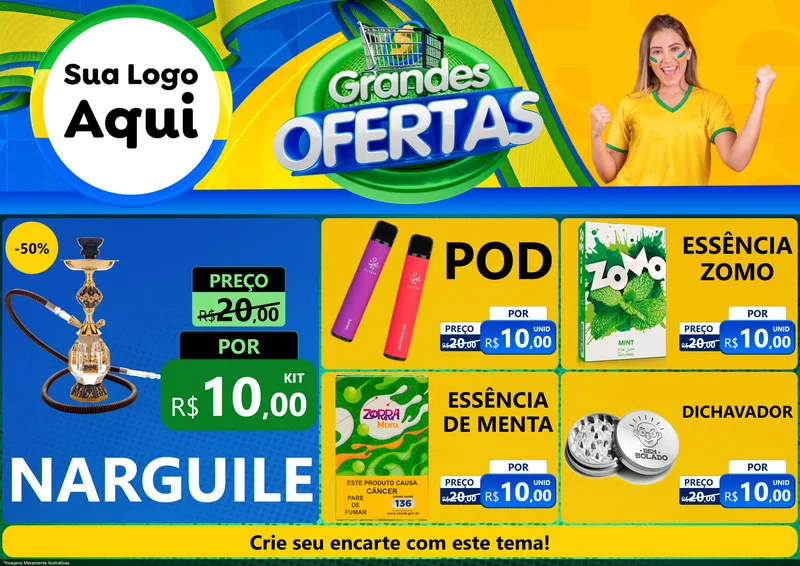 Modelo de Encarte para Encarte A4 Horizontal com o tema Grandes Ofertas para Tabacaria