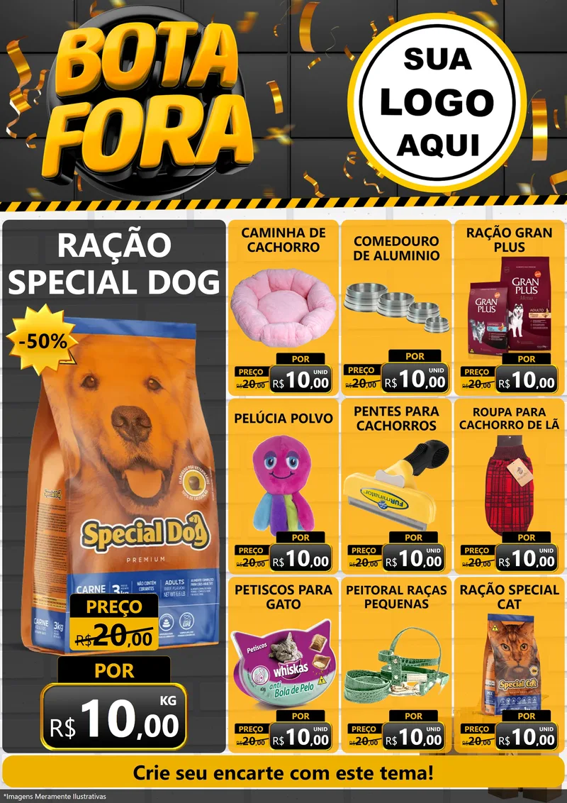 Modelo de Encarte para Encarte A4 Vertical com o tema Bota Fora para Pet Shop
