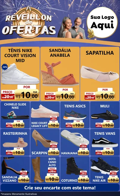 Modelo de Encarte para Encarte Grande com o tema Réveillon de Ofertas para Calçados