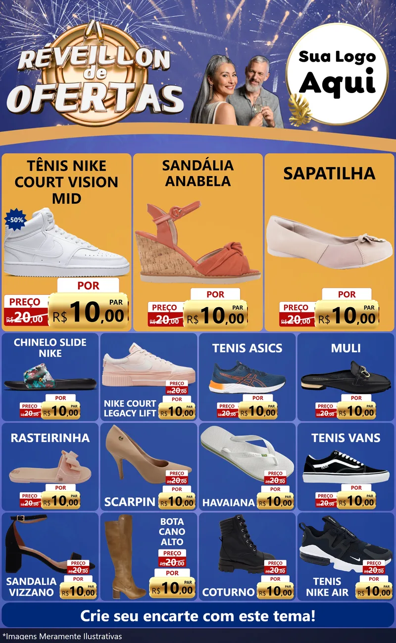 Modelo de Encarte para Encarte Grande com o tema Réveillon de Ofertas para Calçados