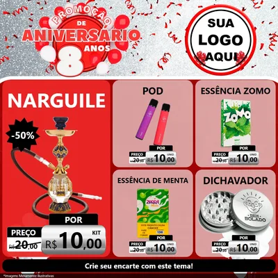 Modelo de Rede Social para Feed Facebook com o tema Promoção de Aniversário - 8 Anos para Tabacaria