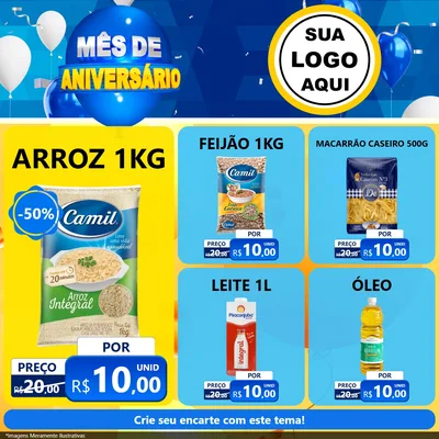 Modelo de Rede Social para Feed Facebook com o tema Mês de Aniversário para Supermercado