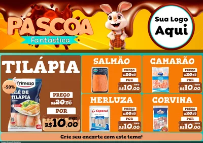 Modelo de Encarte para Encarte A4 Horizontal com o tema Páscoa Fantástica para Peixaria