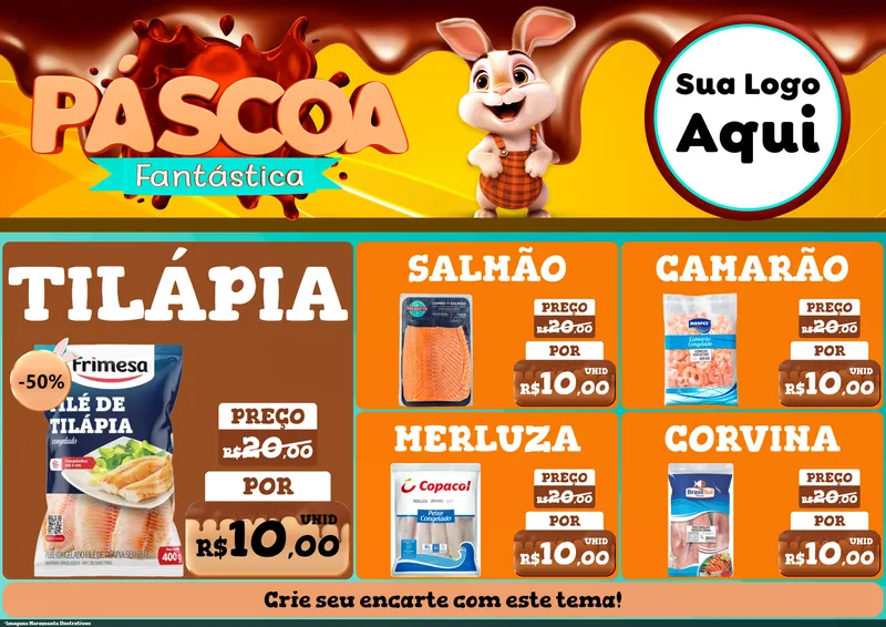 Modelo de Encarte para Encarte A4 Horizontal com o tema Páscoa Fantástica para Peixaria