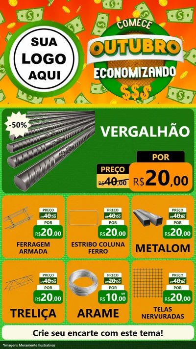 Modelo de Rede Social para Stories com o tema Comece Outubro Economizando para Ferragens