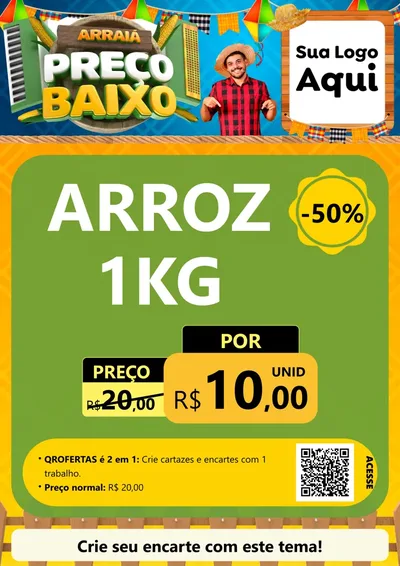 Modelo de Cartaz para Cartaz A4 Vertical com o tema Arraiá de Preço Baixo - Junina para Supermercado