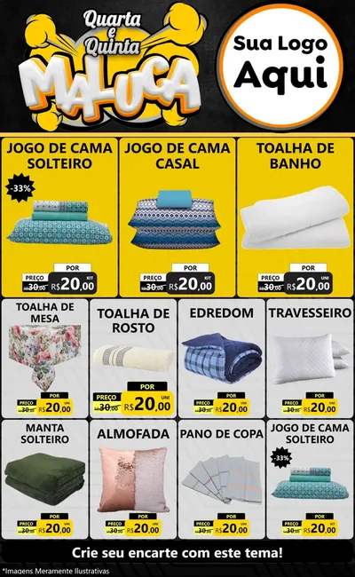 Modelo de Encarte para Encarte Grande com o tema Quarta e Quinta Maluca para Cama, Mesa e Banho
