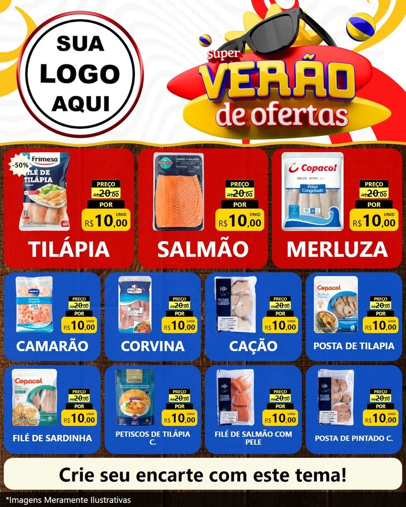 Modelo de Rede Social para Feed Instagram com o tema Super Verão de Ofertas para Peixaria
