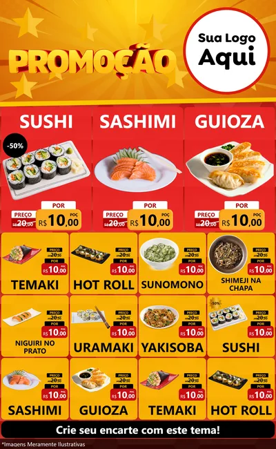Modelo de Encarte para Encarte Grande com o tema Promoção para Comida japonesa