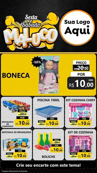 Modelo de Rede Social para Stories com o tema Sexta e Sábado Maluco para Brinquedos
