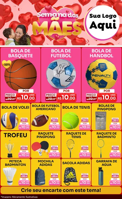 Modelo de Encarte para Encarte Grande com o tema Semana Das Mães para Artigos Esportivos