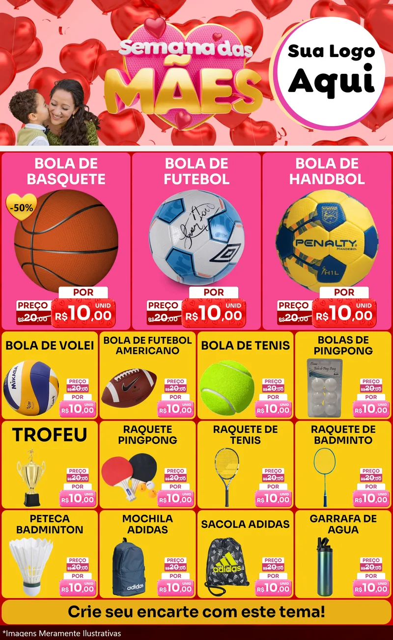 Modelo de Encarte para Encarte Grande com o tema Semana Das Mães para Artigos Esportivos