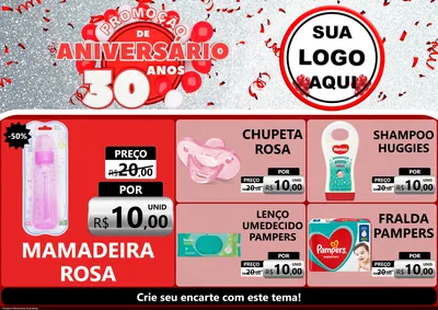 Modelo de Encarte para Encarte A4 Horizontal com o tema Promoção de Aniversário - 30 Anos para Bebês
