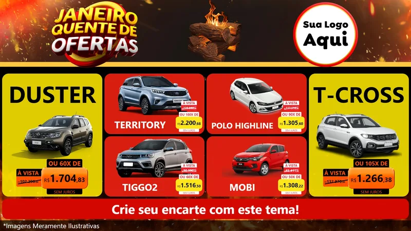Modelo de TV para TV Horizontal com o tema Janeiro Quente de Ofertas para Concessionaria de Carros