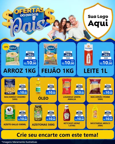 Modelo de Rede Social para Feed Instagram com o tema Ofertas do Dia dos Pais para Supermercado