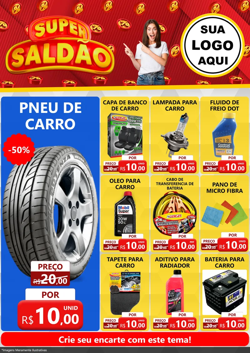 Modelo de Encarte para Encarte A4 Vertical com o tema Super Saldão para Auto peças