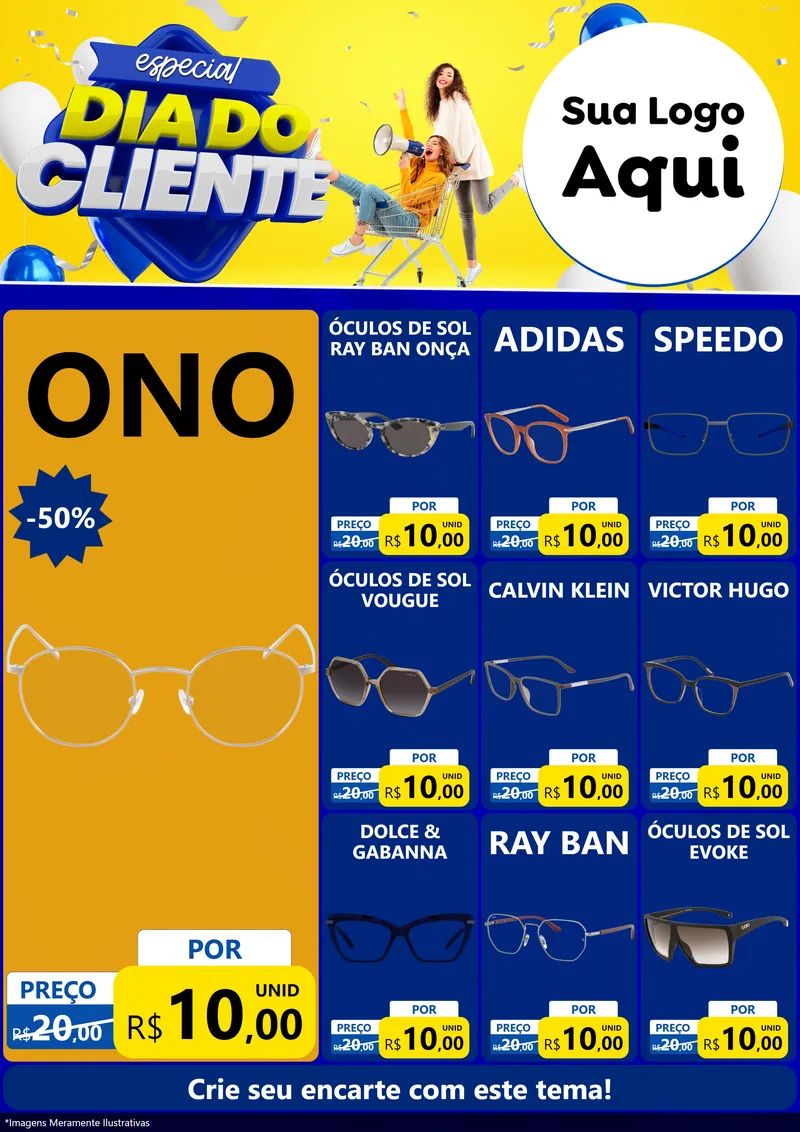 Modelo de Encarte para Encarte A4 Vertical com o tema Especial Dia do Cliente para Óticas