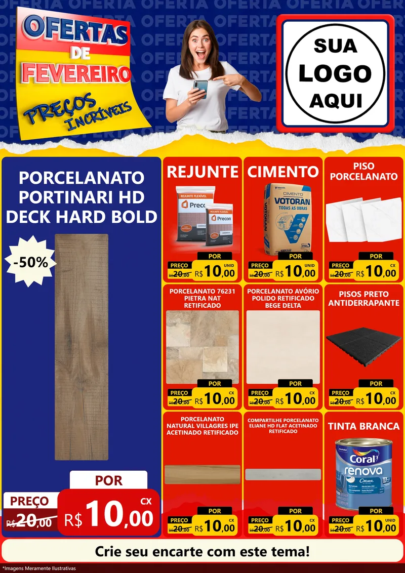 Modelo de Encarte para Encarte A4 Vertical com o tema Ofertas de Fevereiro - Preços Incríveis para Pisos e revestimentos