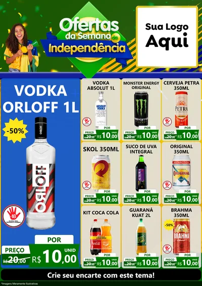 Modelo de Encarte para Encarte A4 Vertical com o tema Ofertas da Semana da Independência para Distribuidora de bebidas