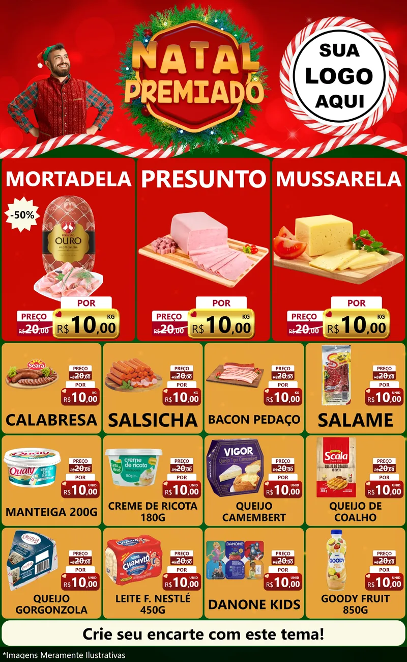 Modelo de Encarte para Encarte Grande com o tema Natal Premiado para Frios e Laticínios