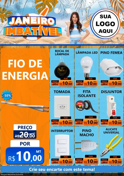 Modelo de Encarte para Encarte A4 Vertical com o tema Janeiro Imbatível para Materiais Elétricos